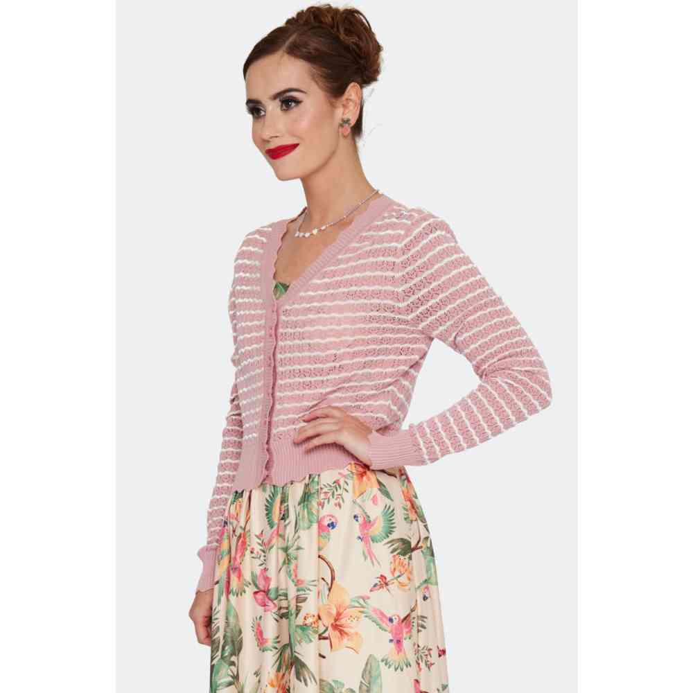Voodoo Vixen - Scallop Patterned Cardigan - Roze